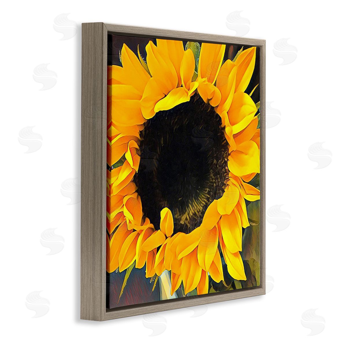 Jessica Manelis Vivid Yellow Sunflower Brown Floating Frame Canvas Wall Art Print