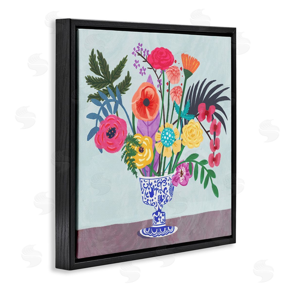 Juliet Rose Philips Modern Bouquet in Vase Black Floating Frame Canvas Wall Art Print