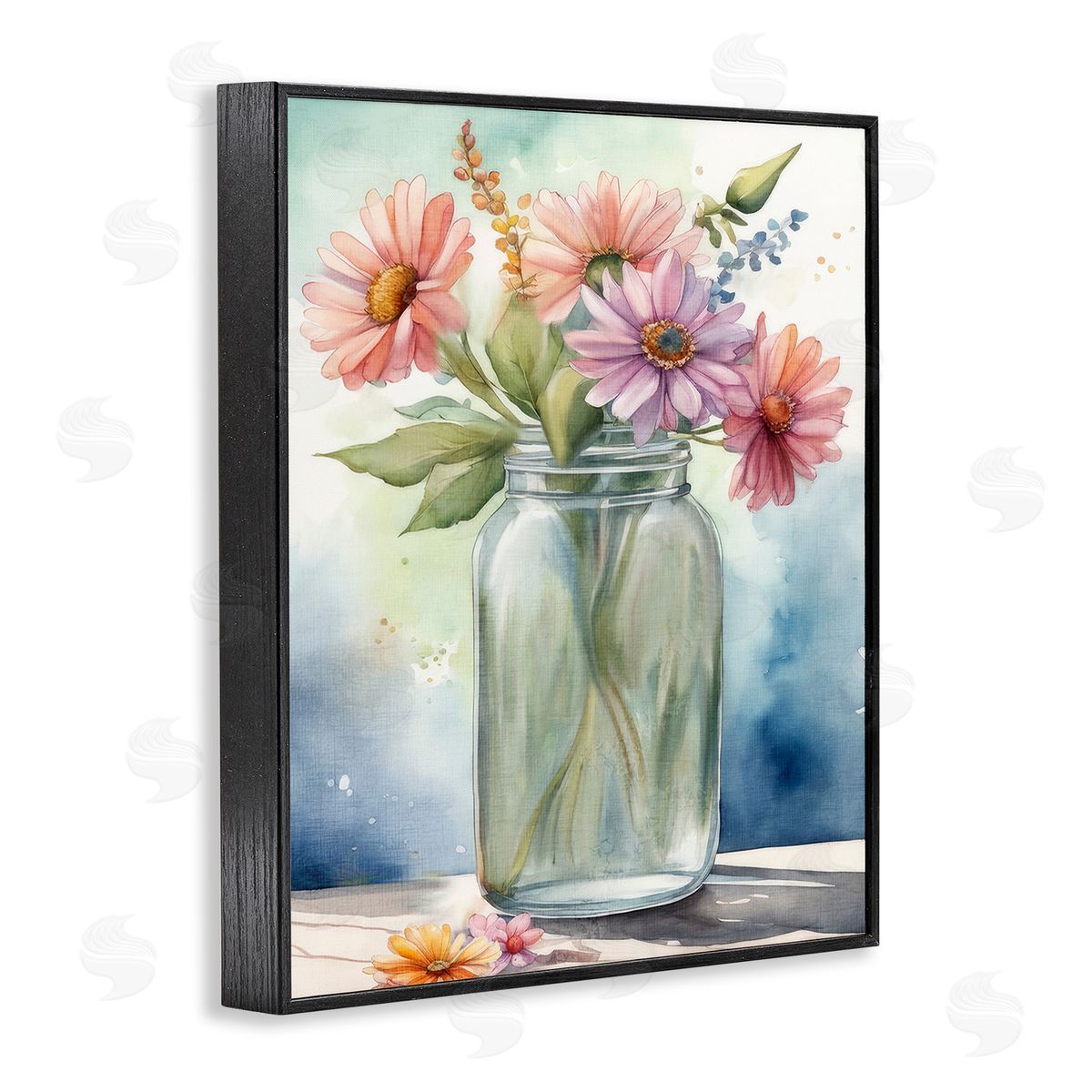 Kim Allen Gerbera Daisies in Jar Black Framed Giclee Wall Art Print