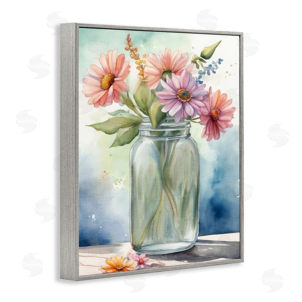 Kim Allen Gerbera Daisies in Jar Gray Framed Giclee Wall Art Print