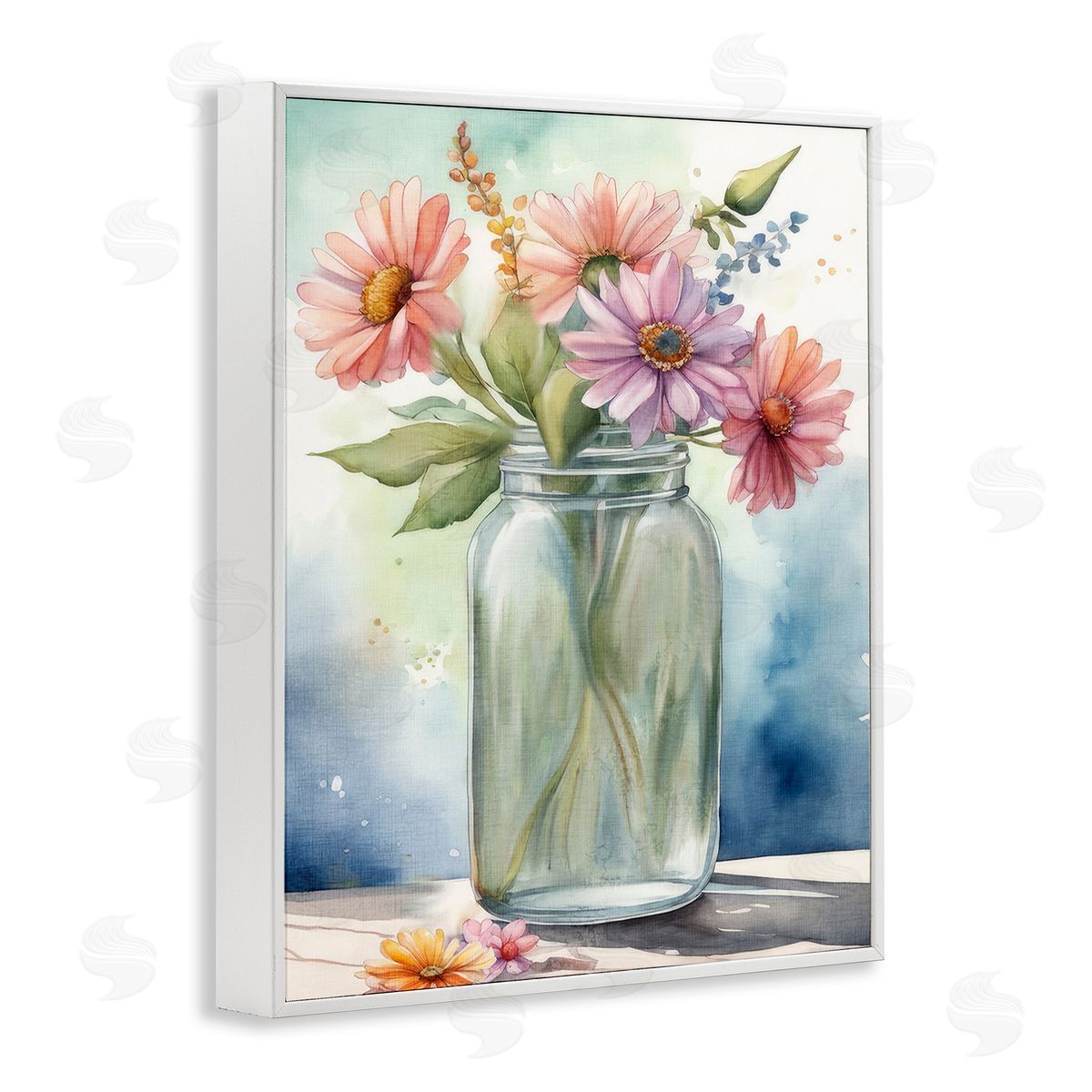 Kim Allen Gerbera Daisies in Jar White Framed Giclee Wall Art Print