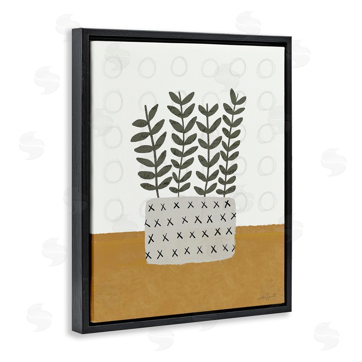 Katie Doucette Patterned Leaf Bouquet Black Floating Frame Canvas Wall Art Print