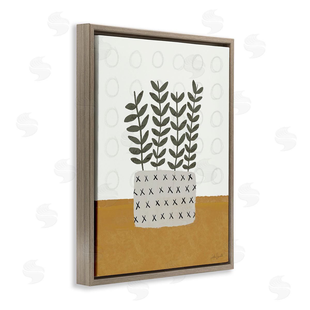 Katie Doucette Patterned Leaf Bouquet Brown Floating Frame Canvas Wall Art Print