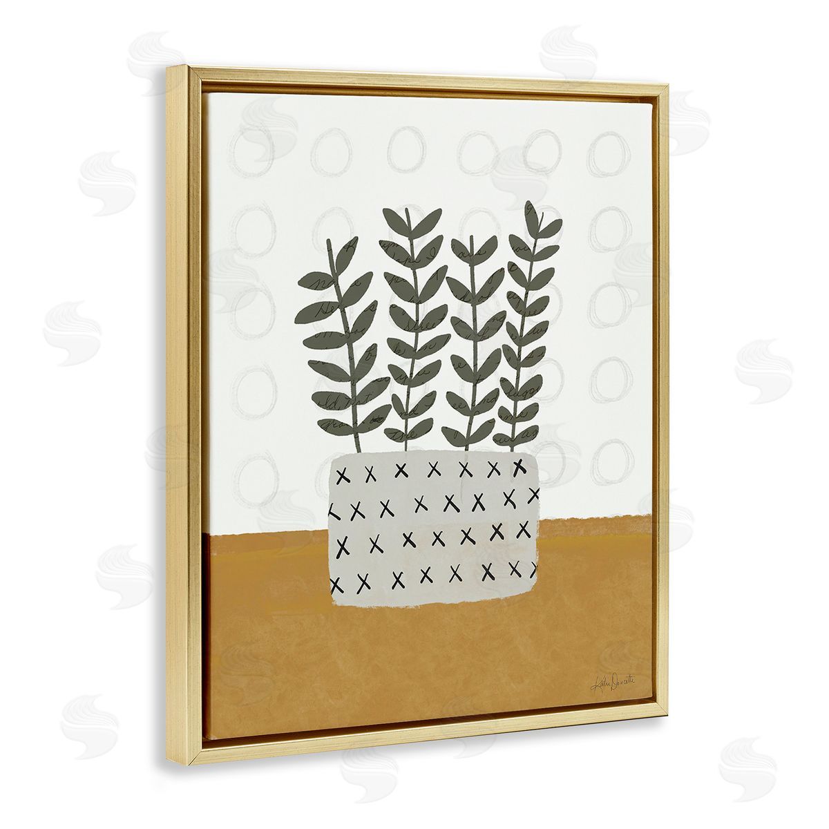 Katie Doucette Patterned Leaf Bouquet Gold Floating Frame Canvas Wall Art Print