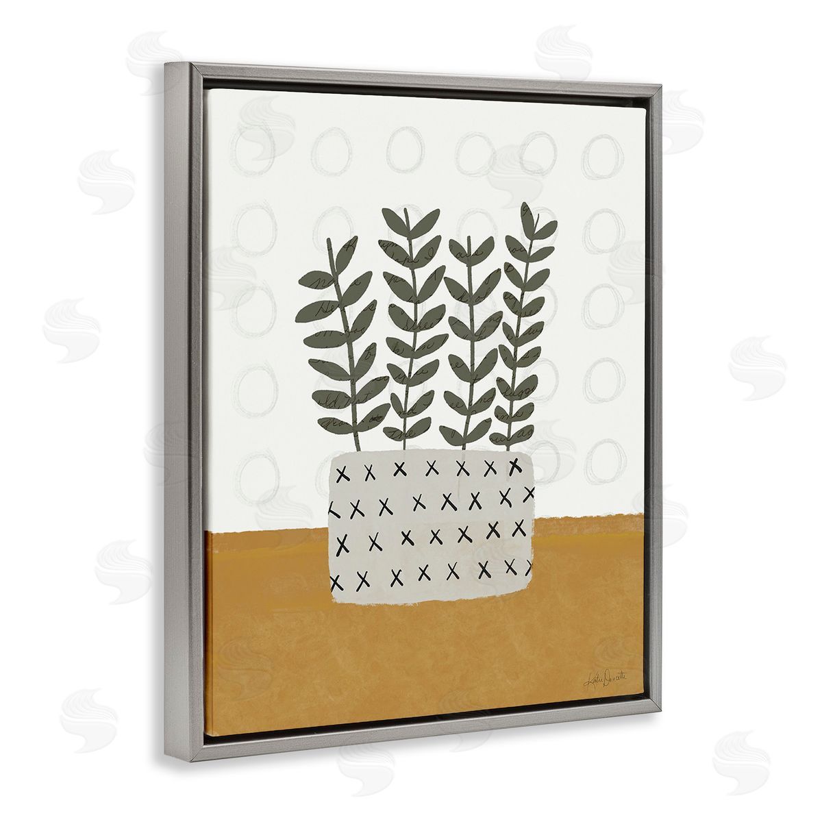 Katie Doucette Patterned Leaf Bouquet Gray Floating Frame Canvas Wall Art Print