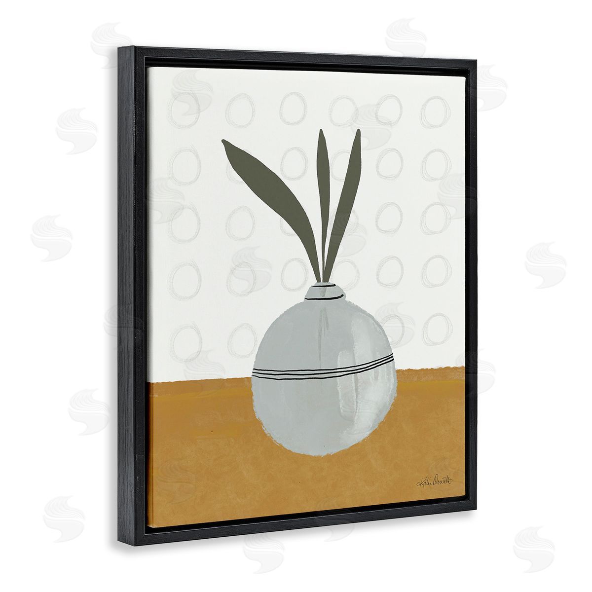 Katie Doucette Leaf Sprigs in Vase Black Floating Frame Canvas Wall Art Print