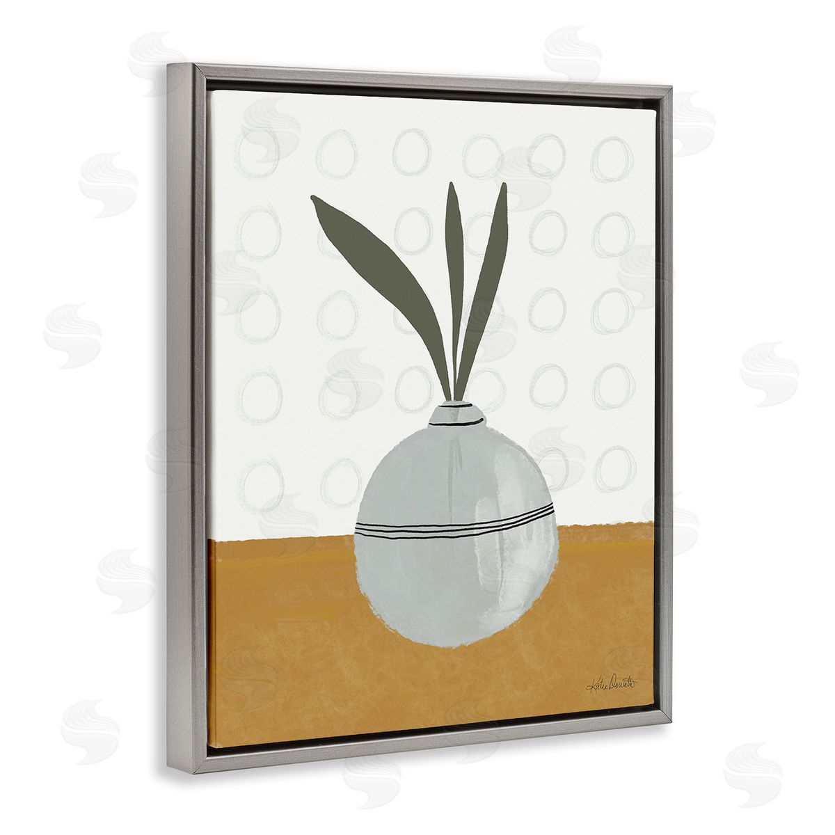 Katie Doucette Leaf Sprigs in Vase Gray Floating Frame Canvas Wall Art Print