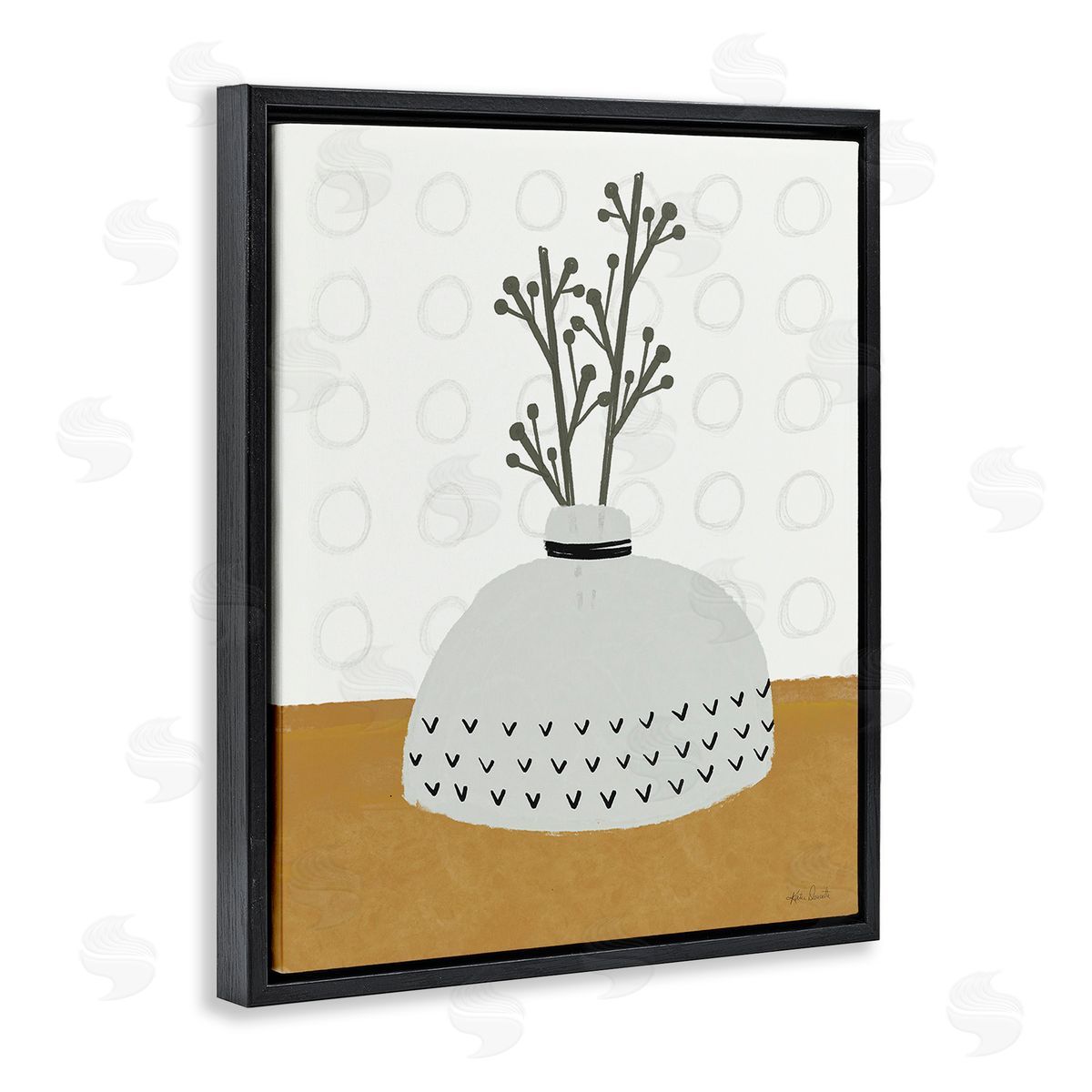 Katie Doucette Modern Leaf Bouquet Black Floating Frame Canvas Wall Art Print