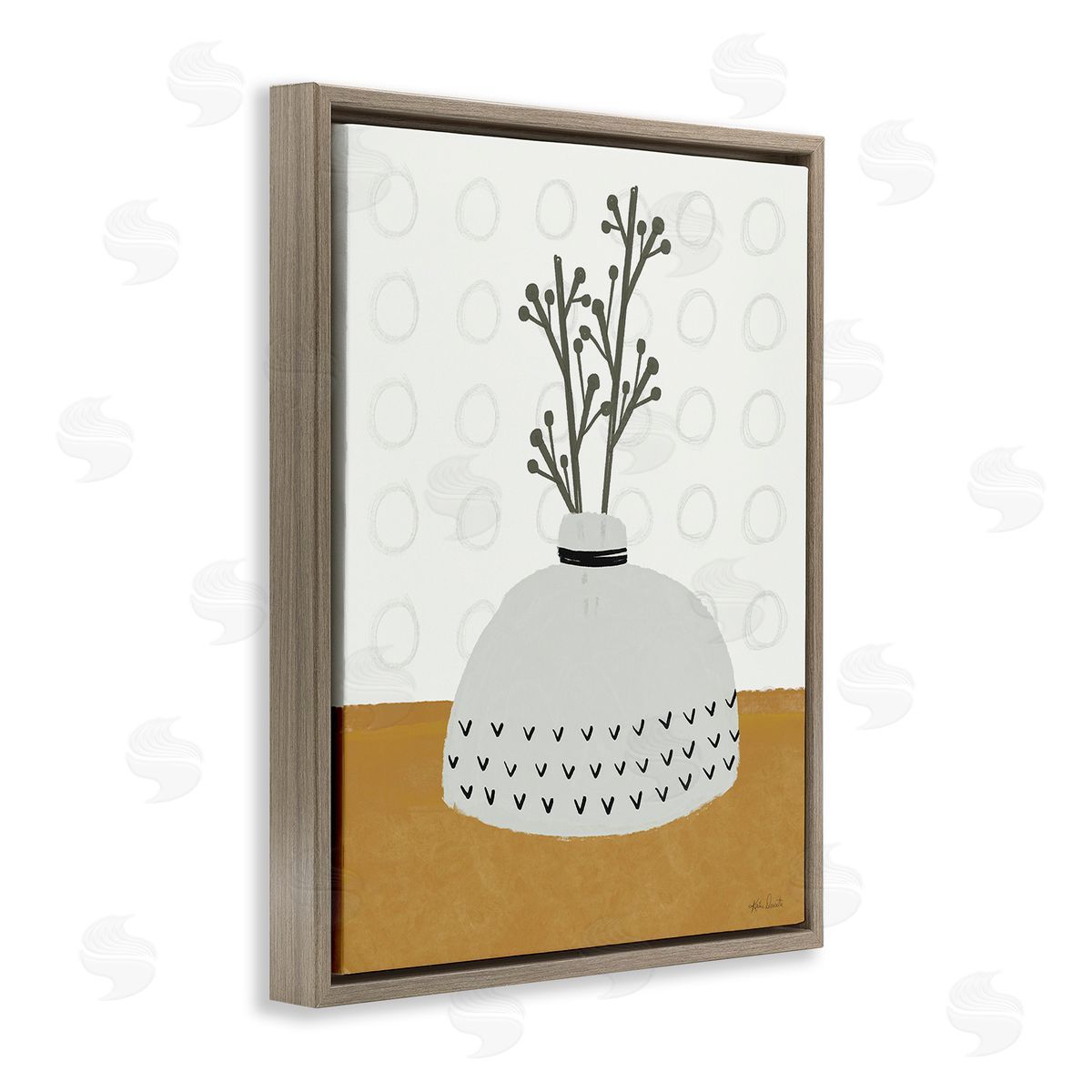 Katie Doucette Modern Leaf Bouquet Brown Floating Frame Canvas Wall Art Print