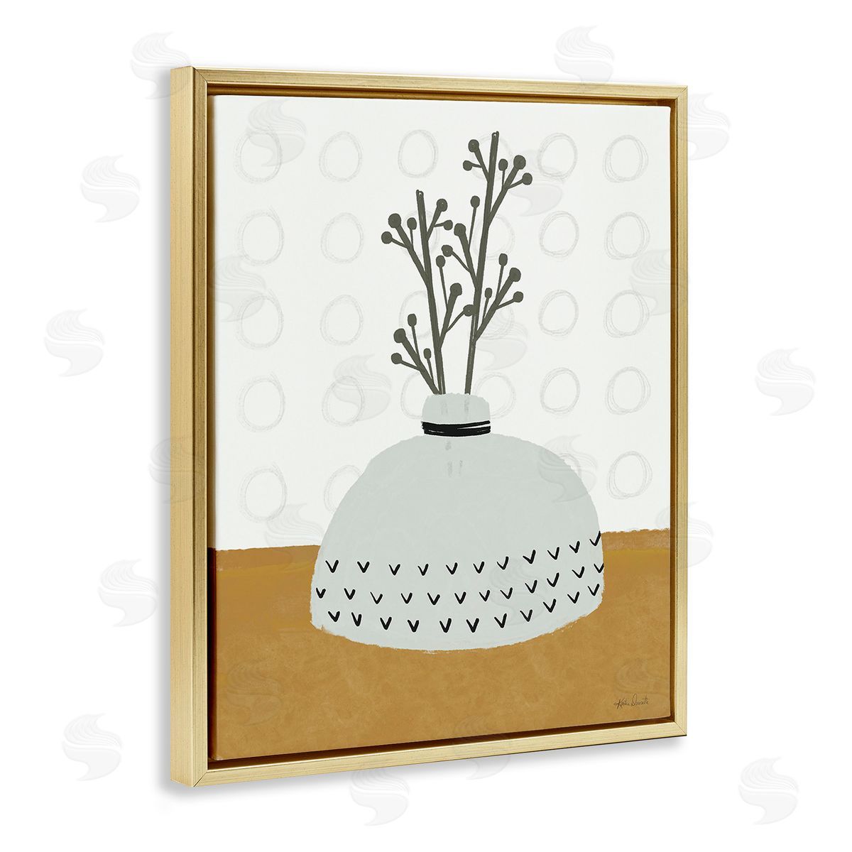 Katie Doucette Modern Leaf Bouquet Gold Floating Frame Canvas Wall Art Print
