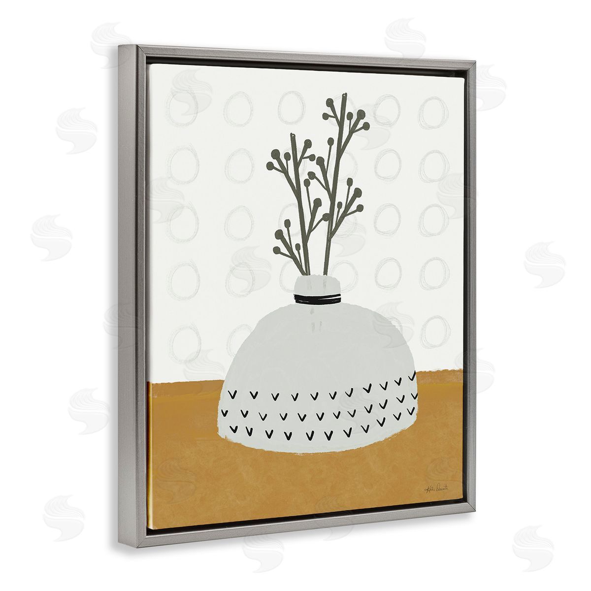 Katie Doucette Modern Leaf Bouquet Gray Floating Frame Canvas Wall Art Print
