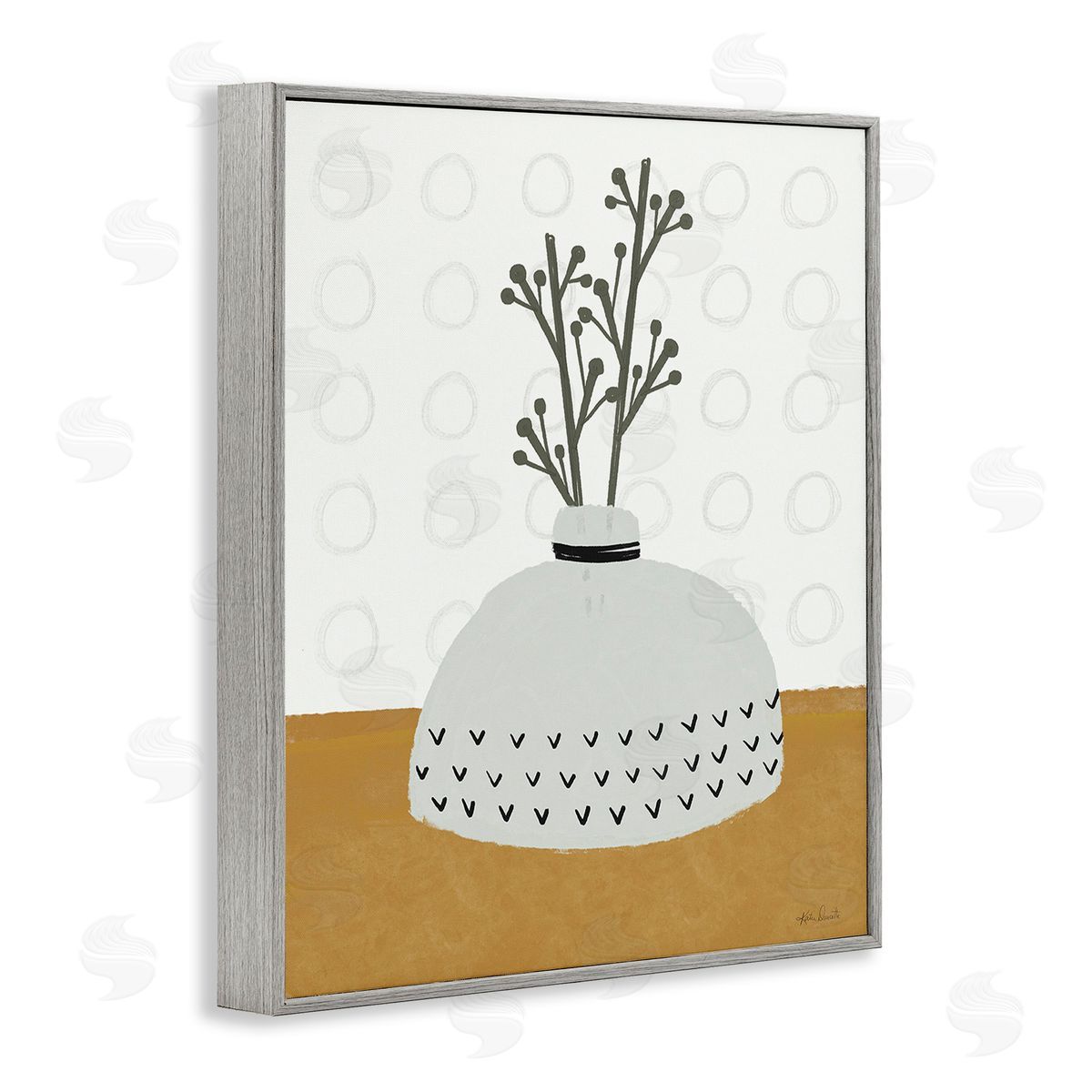 Katie Doucette Modern Leaf Bouquet Gray Framed Giclee Wall Art Print