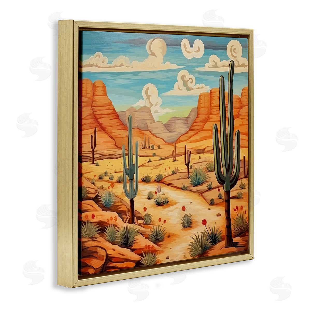 Lazar Studio Desert & Swirling Clouds Gold Floating Frame Canvas Wall Art Print