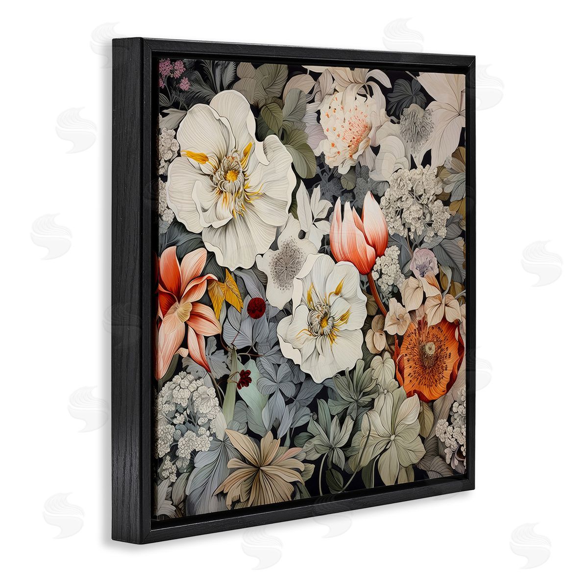 Lazar Studio Vintage Blossom Pattern Black Floating Frame Canvas Wall Art Print