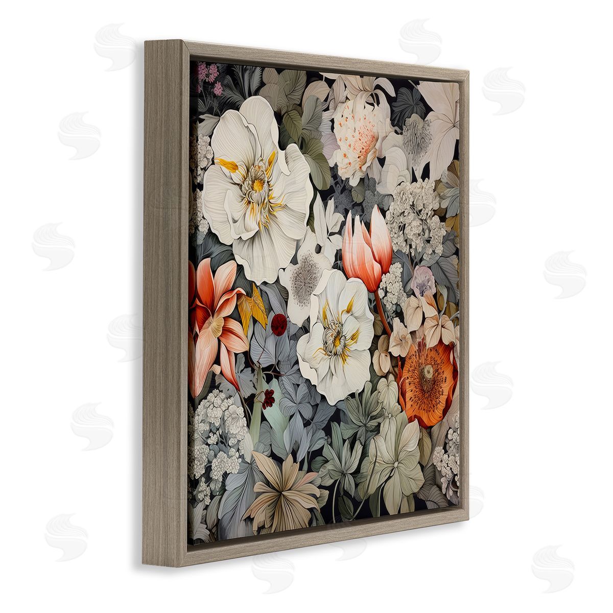 Lazar Studio Vintage Blossom Pattern Brown Floating Frame Canvas Wall Art Print