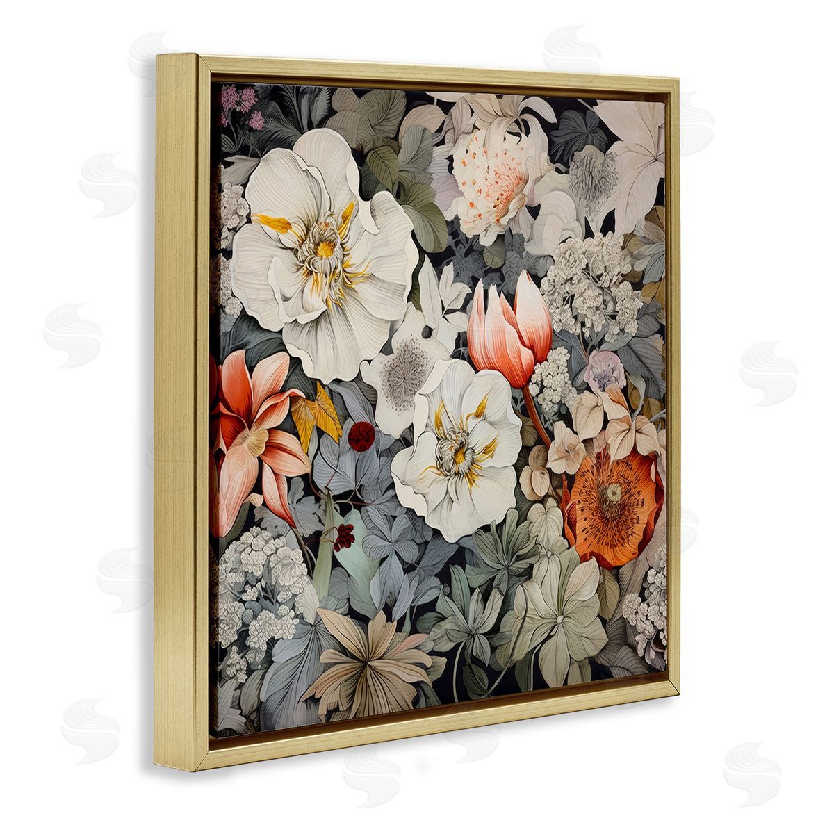 Lazar Studio Vintage Blossom Pattern Gold Floating Frame Canvas Wall Art Print