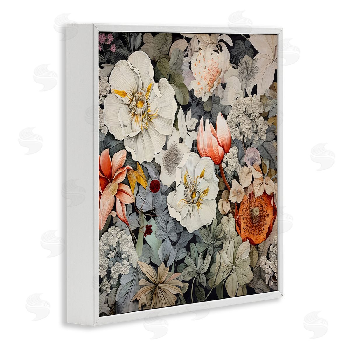 Lazar Studio Vintage Blossom Pattern White Framed Giclee Wall Art Print
