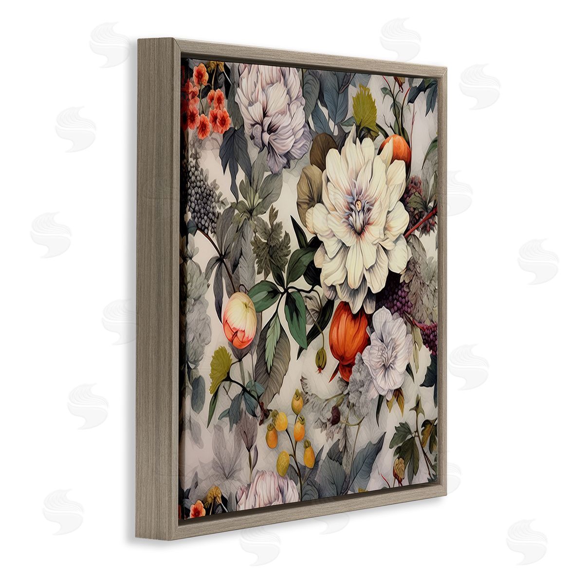 Lazar Studio Vintage Blooms & Fruit Brown Floating Frame Canvas Wall Art Print