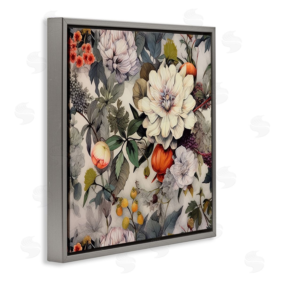 Lazar Studio Vintage Blooms & Fruit Gray Floating Frame Canvas Wall Art Print
