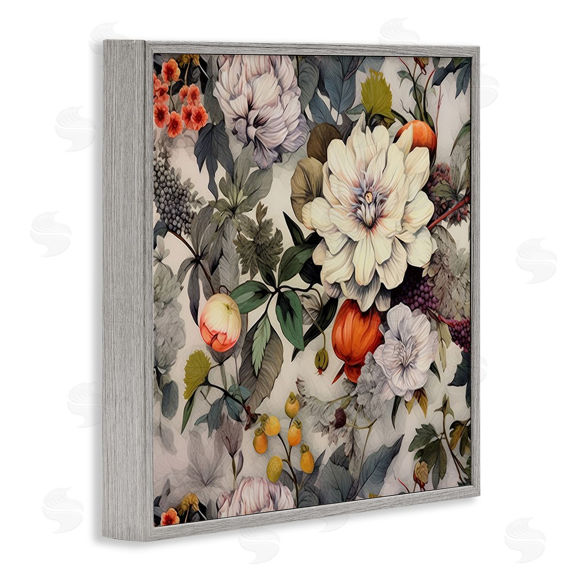 Lazar Studio Vintage Blooms & Fruit Gray Framed Giclee Wall Art Print