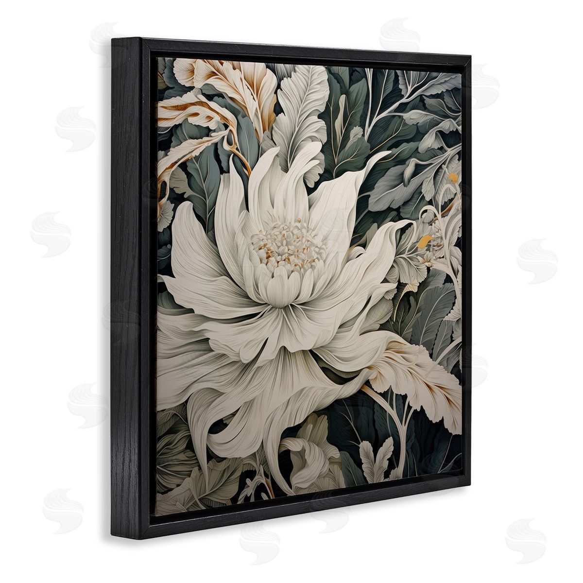 Lazar Studio Traditional Curving Flowers Black Floating Frame Canvas Wall Art Print