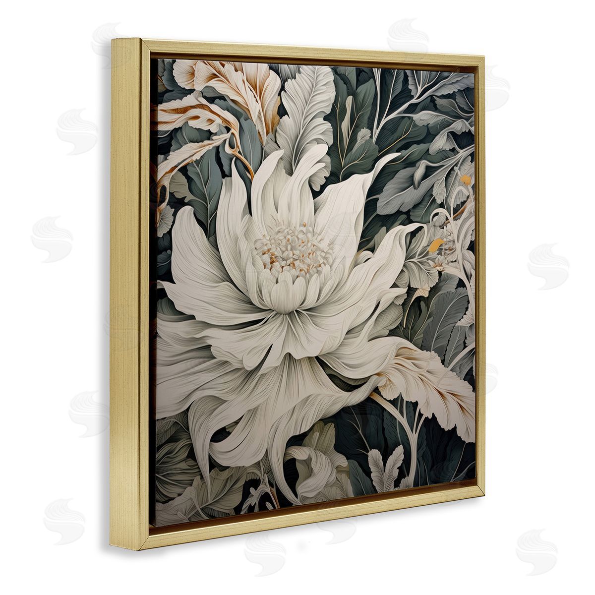 Lazar Studio Traditional Curving Flowers Gold Floating Frame Canvas Wall Art Print