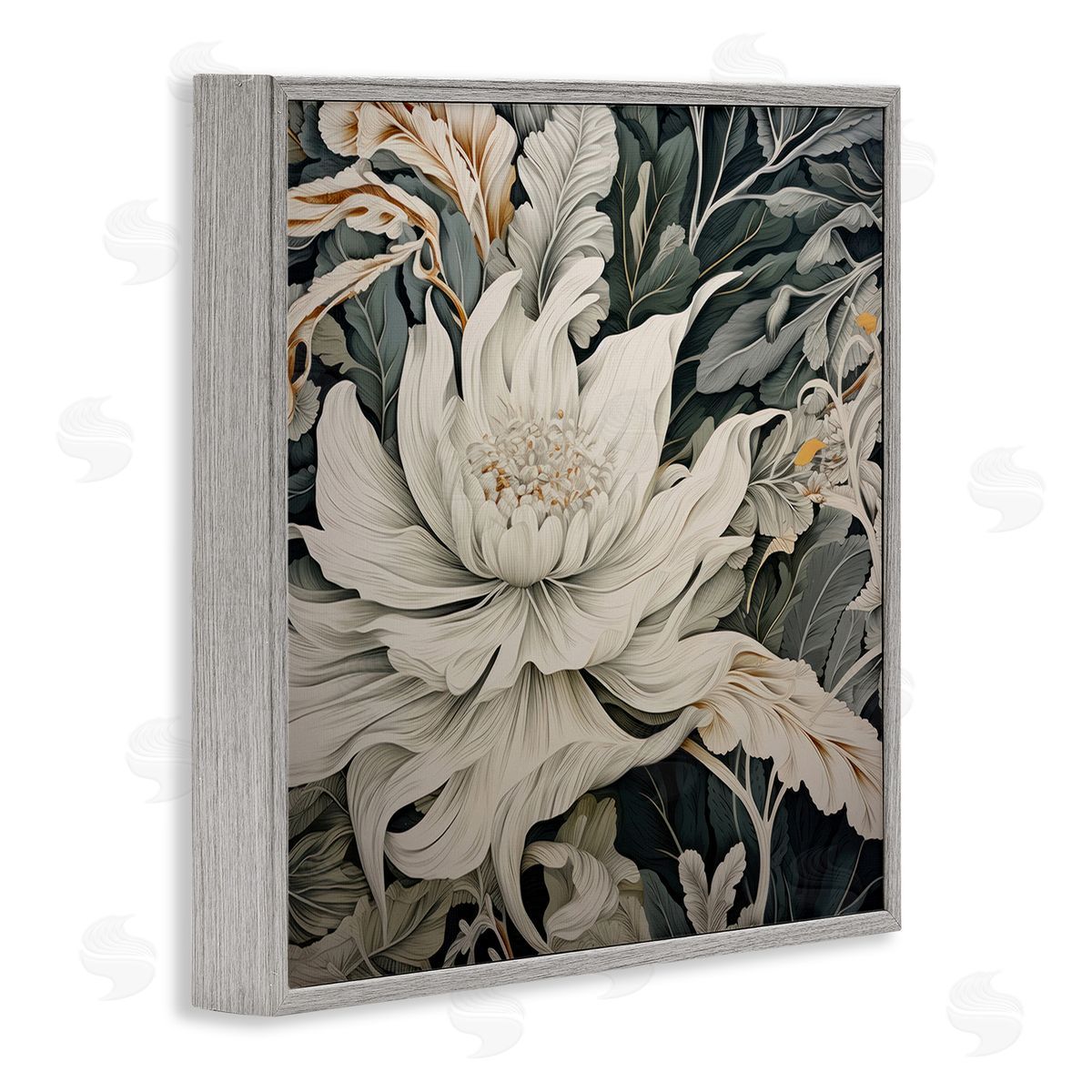 Lazar Studio Traditional Curving Flowers Gray Framed Giclee Wall Art Print