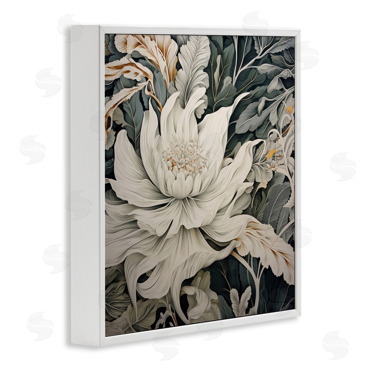 Lazar Studio Traditional Curving Flowers White Framed Giclee Wall Art Print