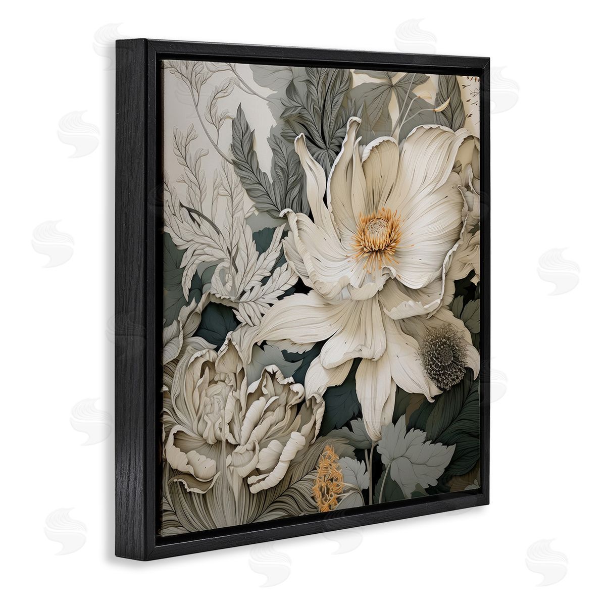 Lazar Studio Vintage Curling Petals Black Floating Frame Canvas Wall Art Print