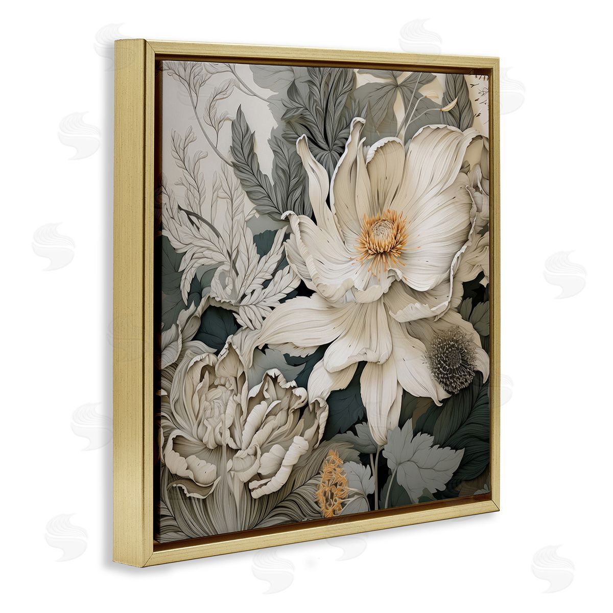 Lazar Studio Vintage Curling Petals Gold Floating Frame Canvas Wall Art Print