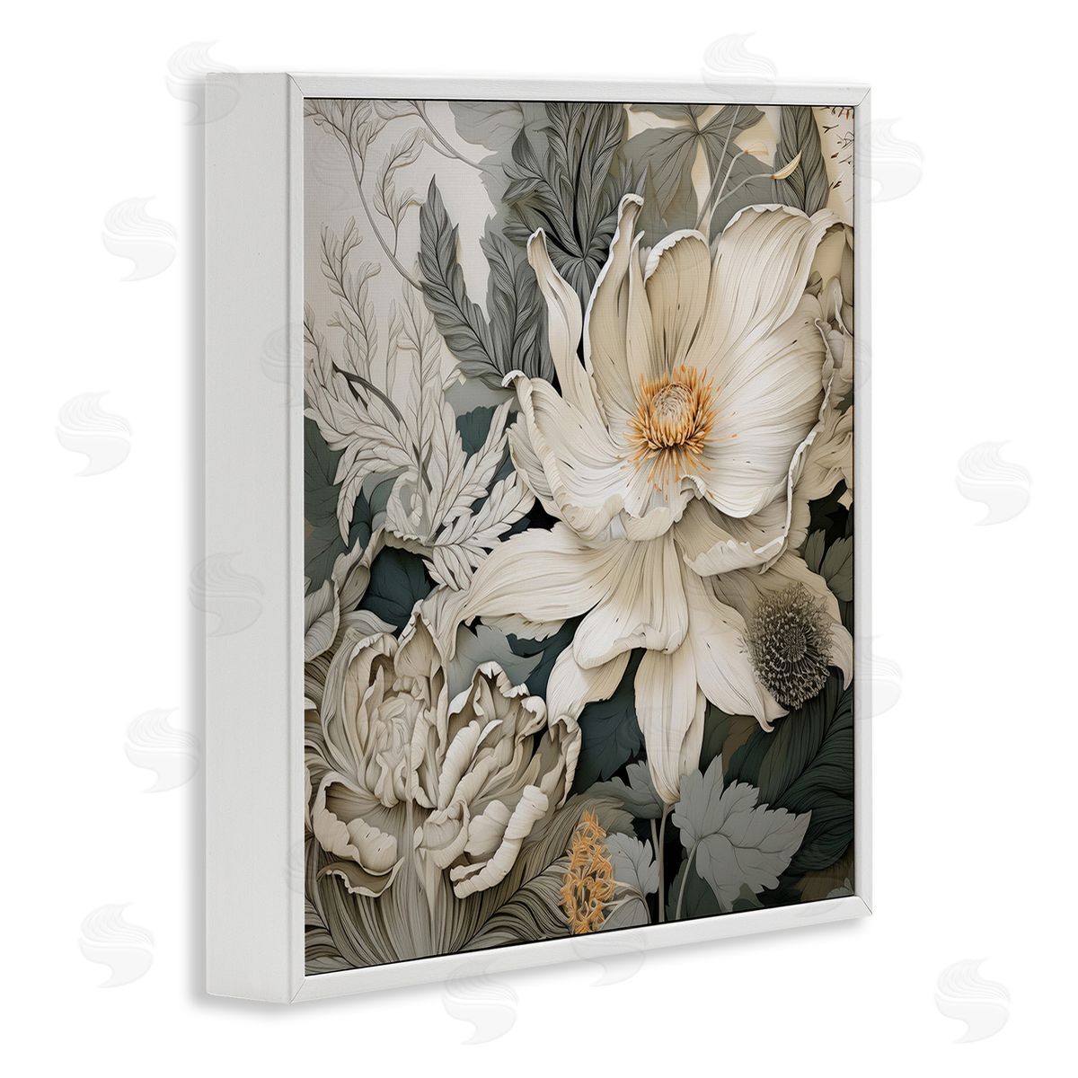 Lazar Studio Vintage Curling Petals White Framed Giclee Wall Art Print