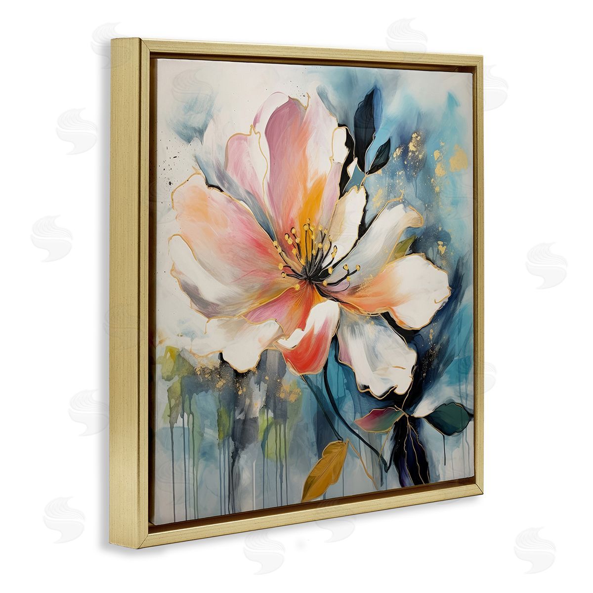 Lazar Studio Modern Drip Blossom Gold Floating Frame Canvas Wall Art Print
