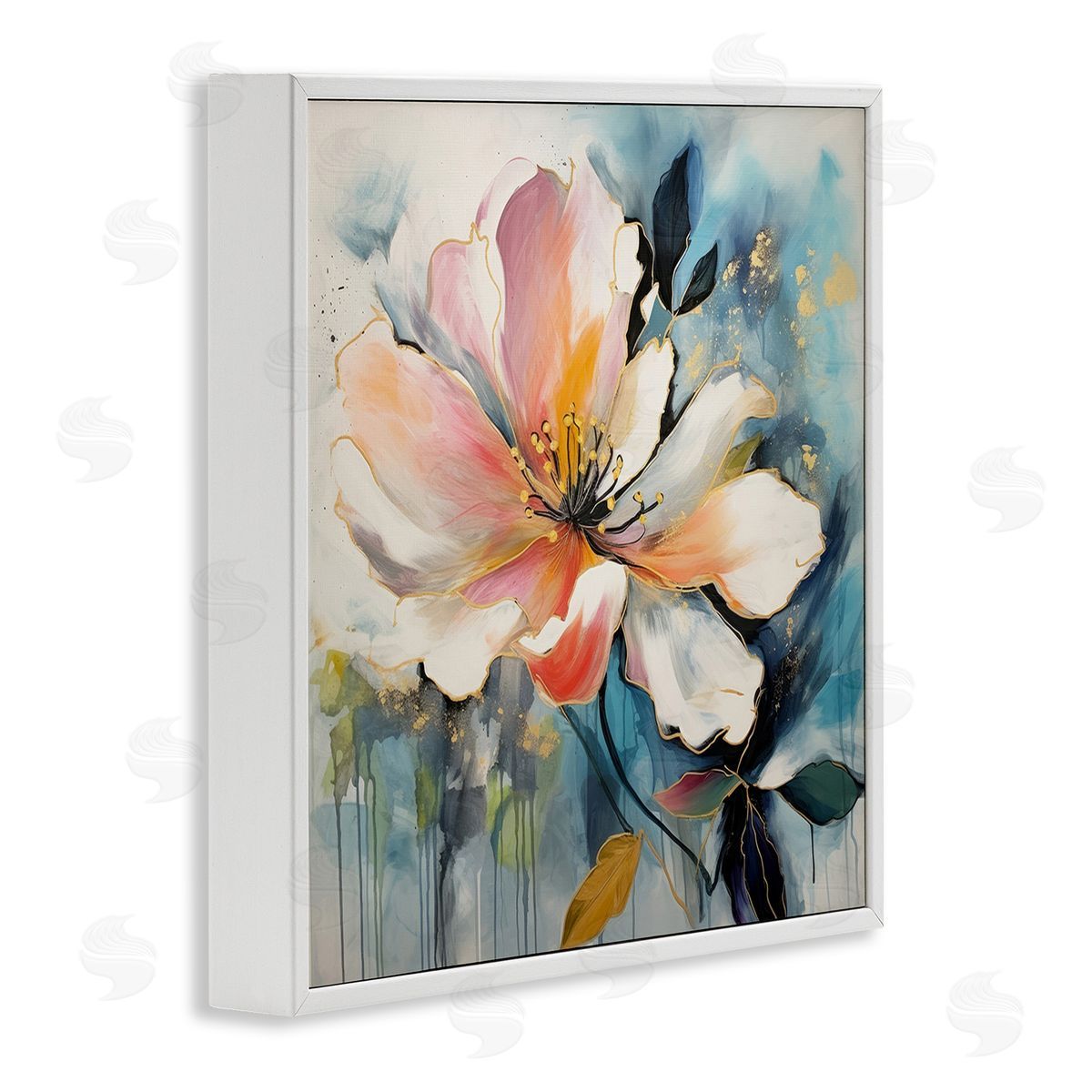 Lazar Studio Modern Drip Blossom White Framed Giclee Wall Art Print