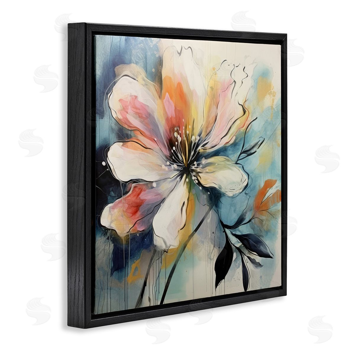 Lazar Studio Modern Pink Blossom Black Floating Frame Canvas Wall Art Print