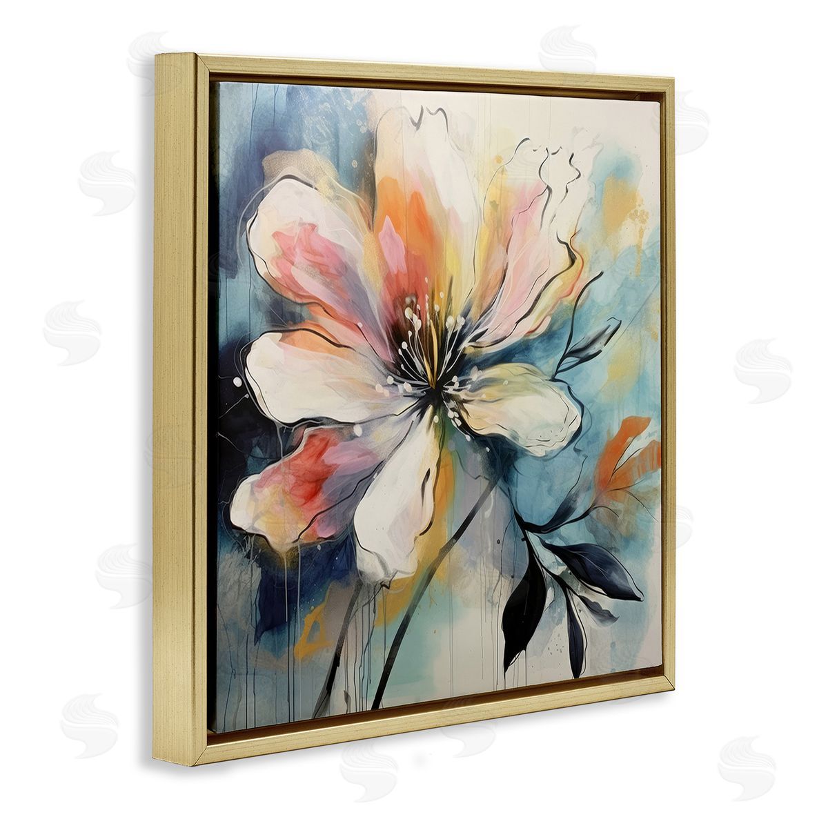 Lazar Studio Modern Pink Blossom Gold Floating Frame Canvas Wall Art Print