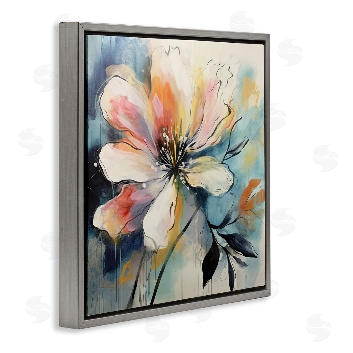 Lazar Studio Modern Pink Blossom Gray Floating Frame Canvas Wall Art Print