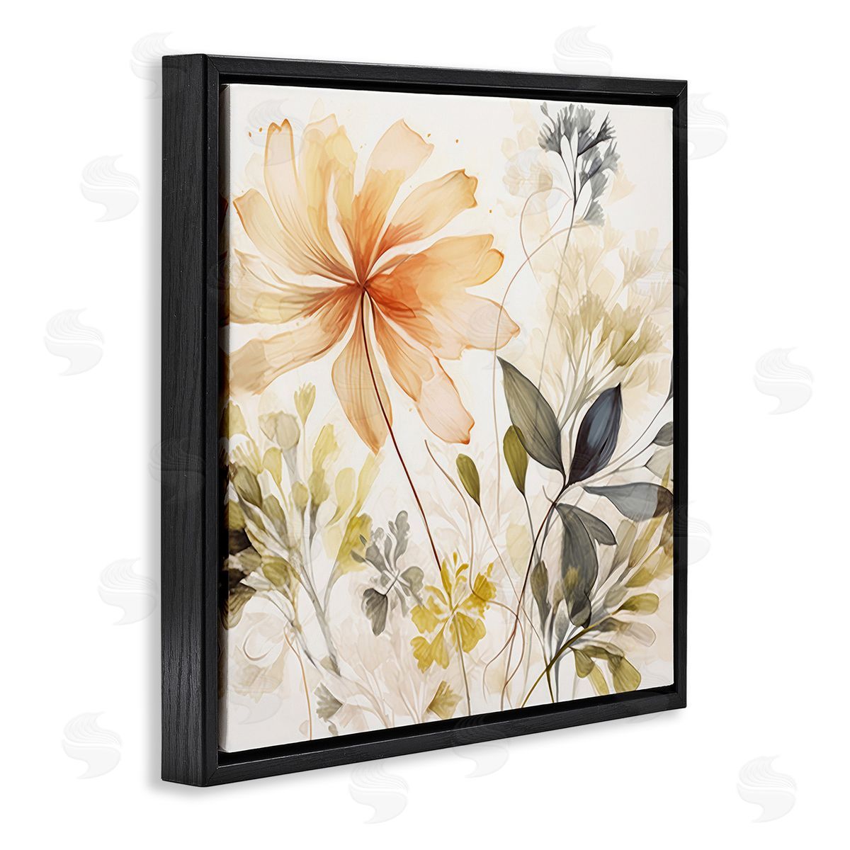 Lazar Studio Botanical Serenity Pattern Black Floating Frame Canvas Wall Art Print