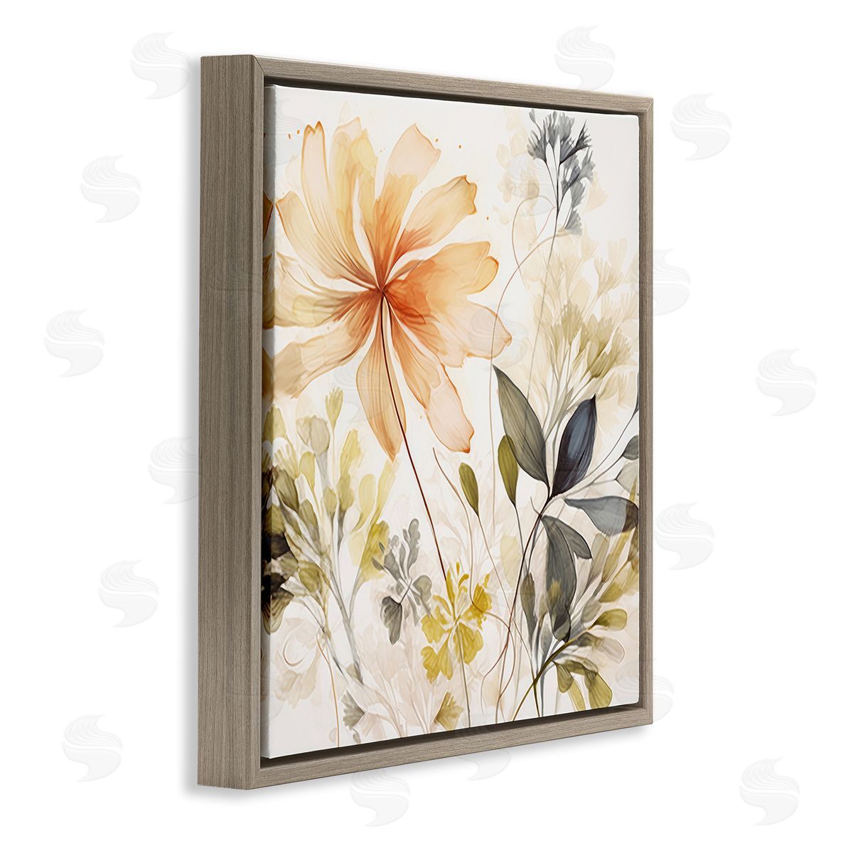 Lazar Studio Botanical Serenity Pattern Brown Floating Frame Canvas Wall Art Print