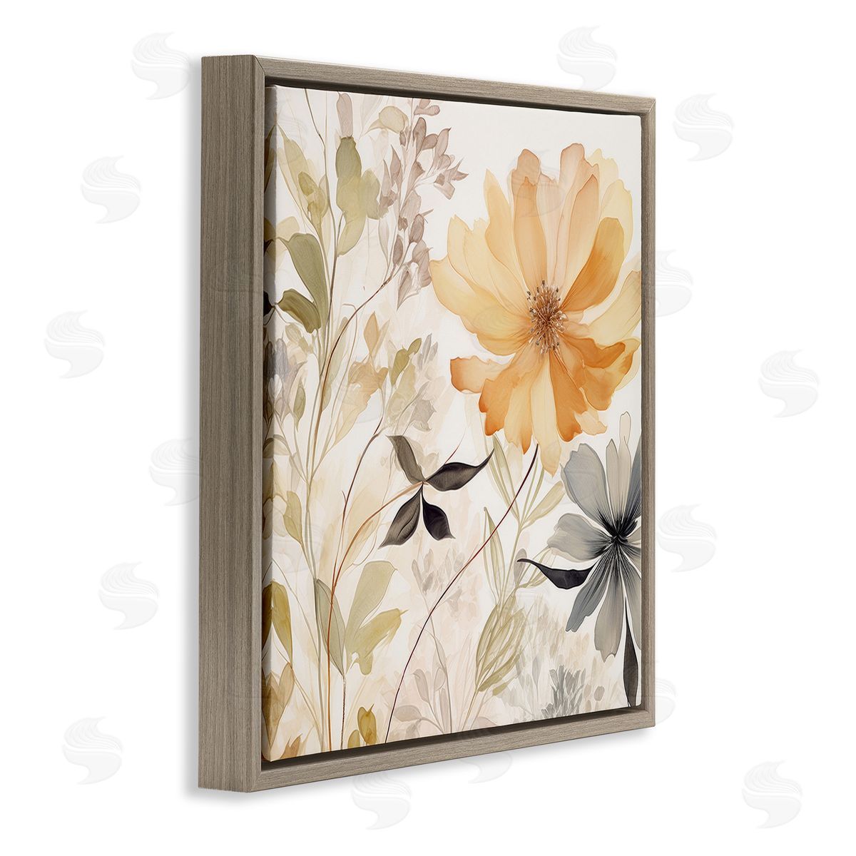 Lazar Studio Lush Botanical Serenity Brown Floating Frame Canvas Wall Art Print
