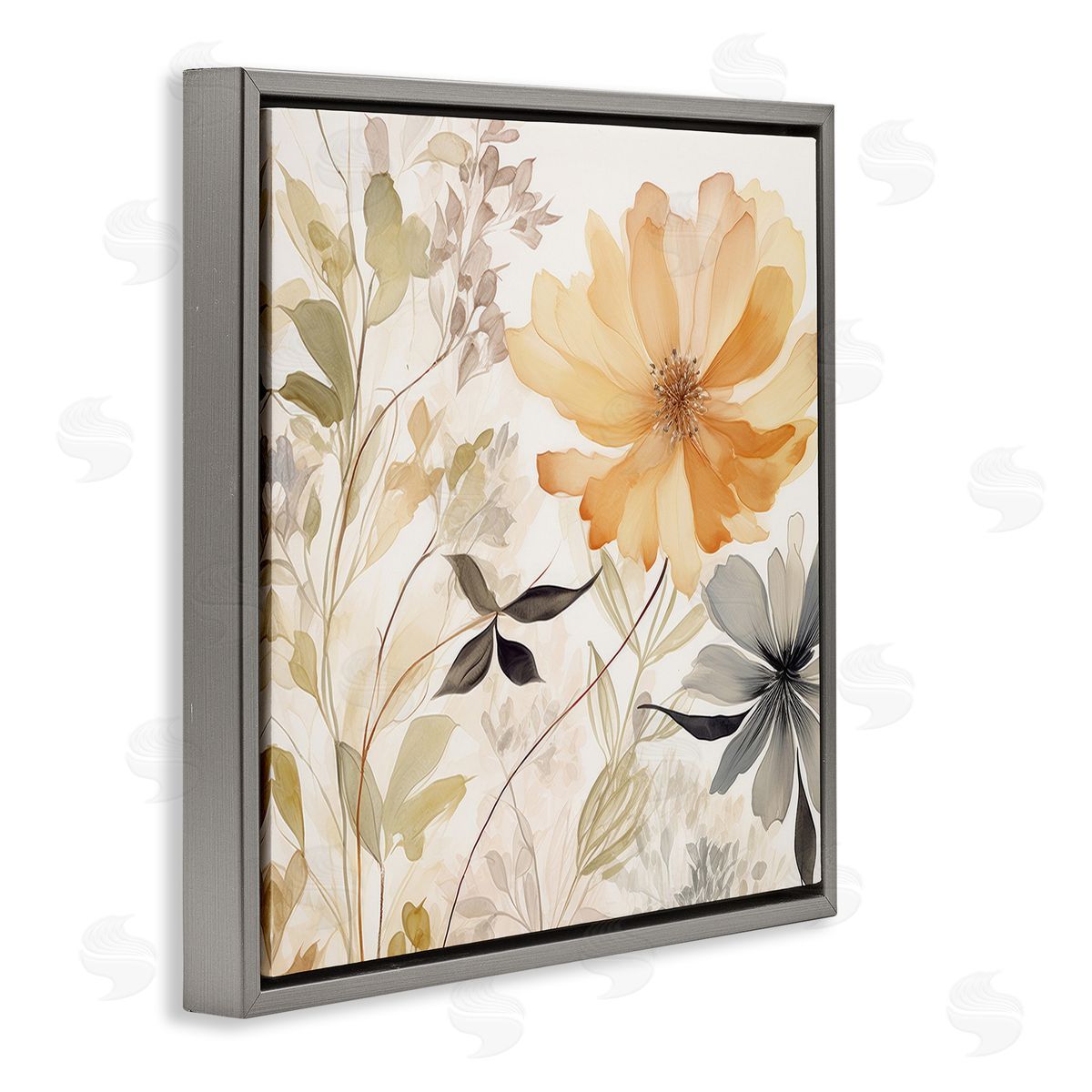 Lazar Studio Lush Botanical Serenity Gray Floating Frame Canvas Wall Art Print
