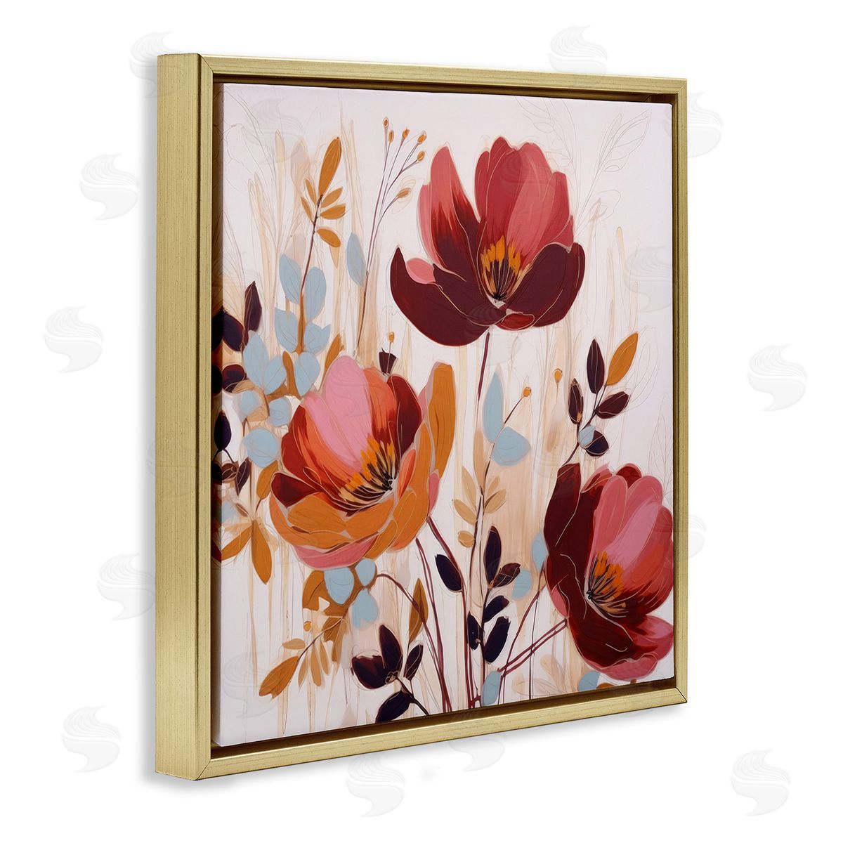 Lazar Studio Red Modern Roses Gold Floating Frame Canvas Wall Art Print
