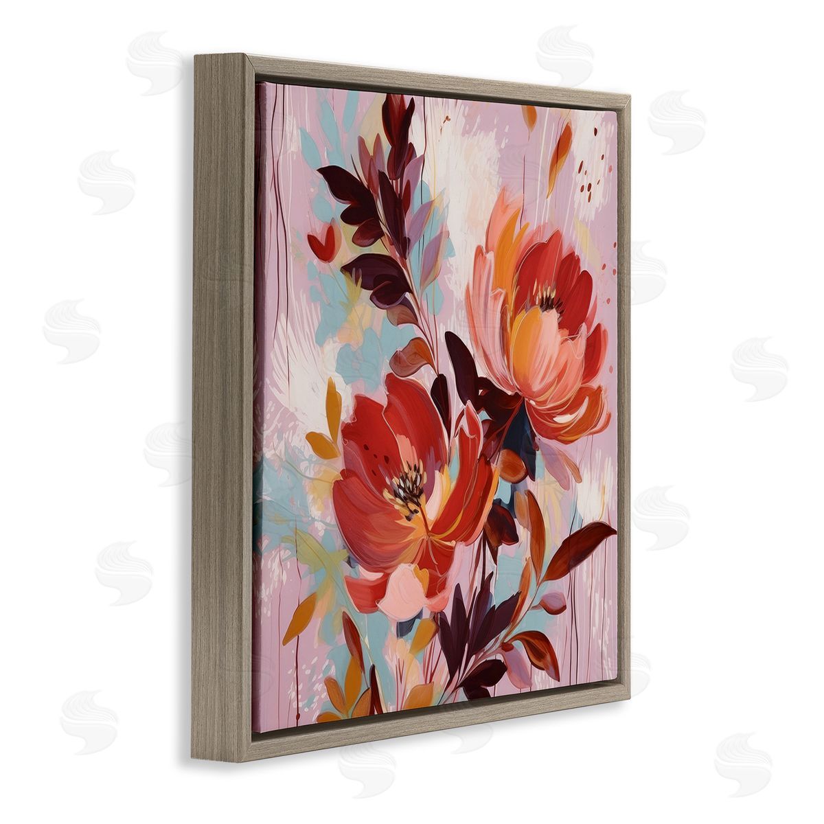 Lazar Studio Blooming Petals Pattern Brown Floating Frame Canvas Wall Art Print