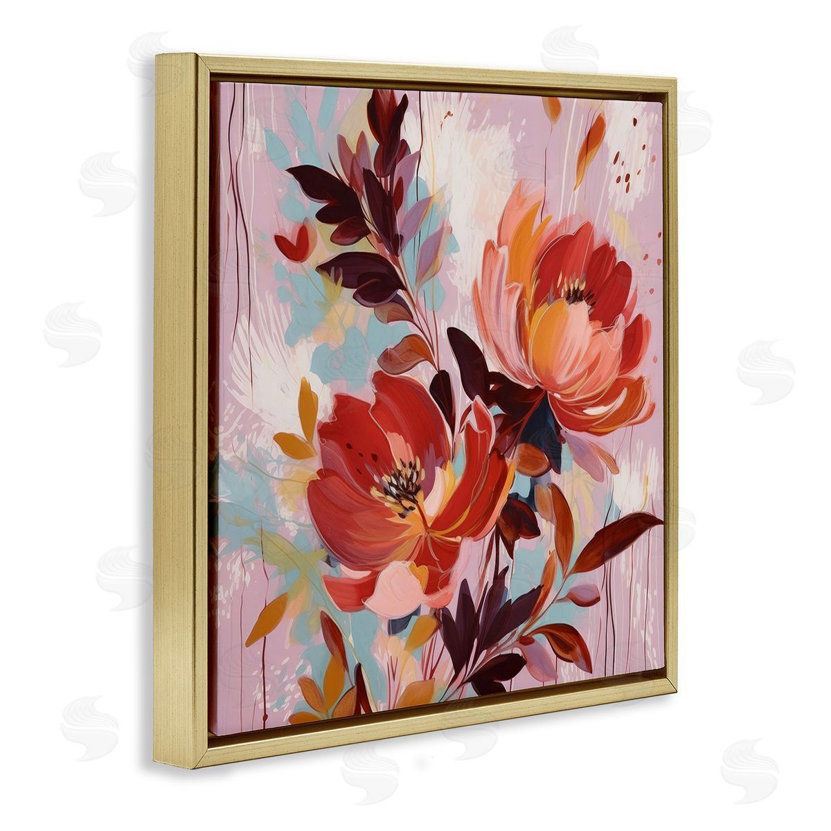 Lazar Studio Blooming Petals Pattern Gold Floating Frame Canvas Wall Art Print