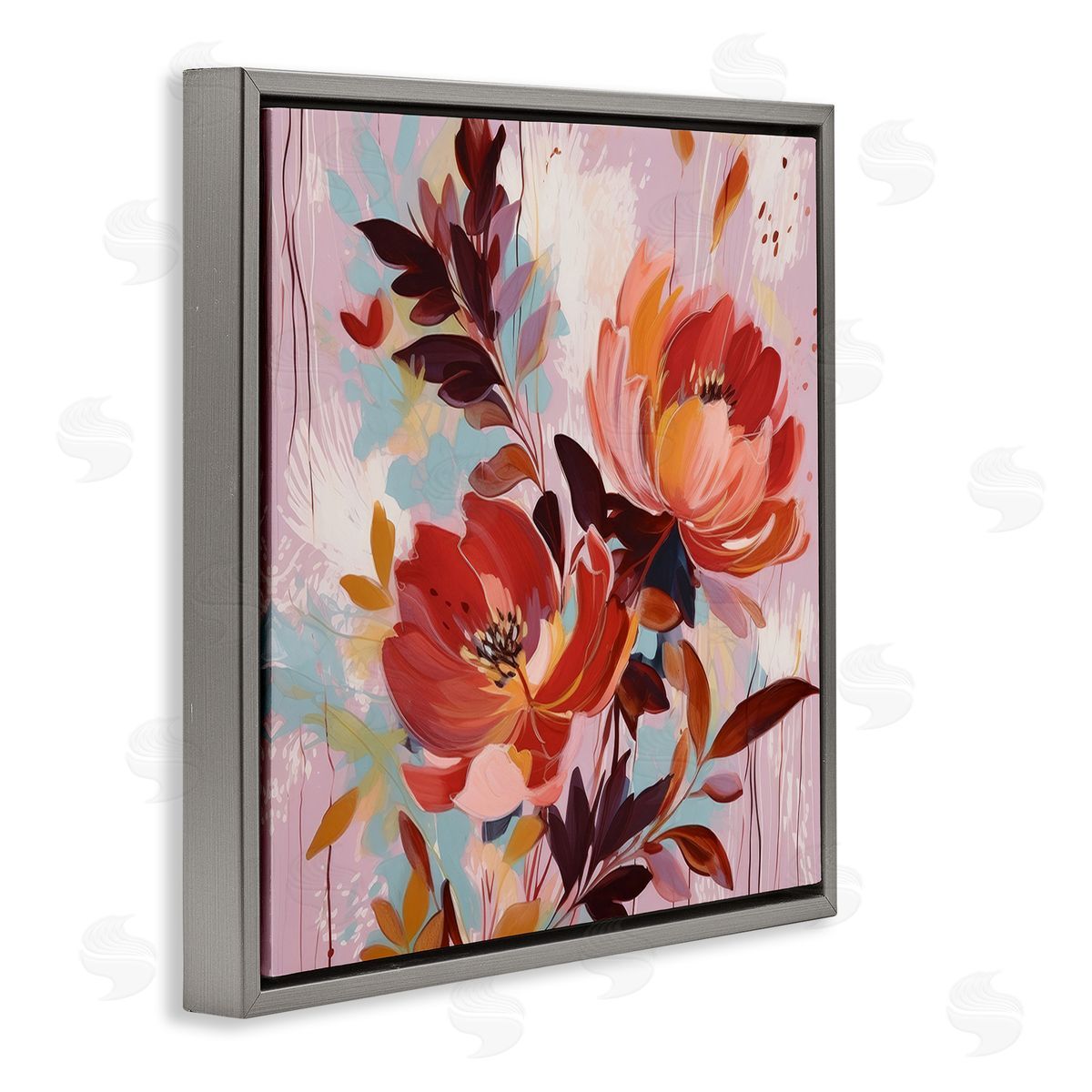 Lazar Studio Blooming Petals Pattern Gray Floating Frame Canvas Wall Art Print