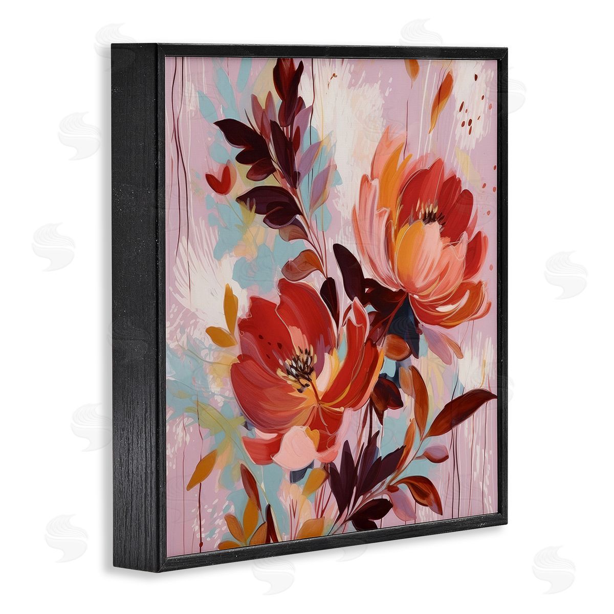 Lazar Studio Blooming Petals Pattern Black Framed Giclee Wall Art Print