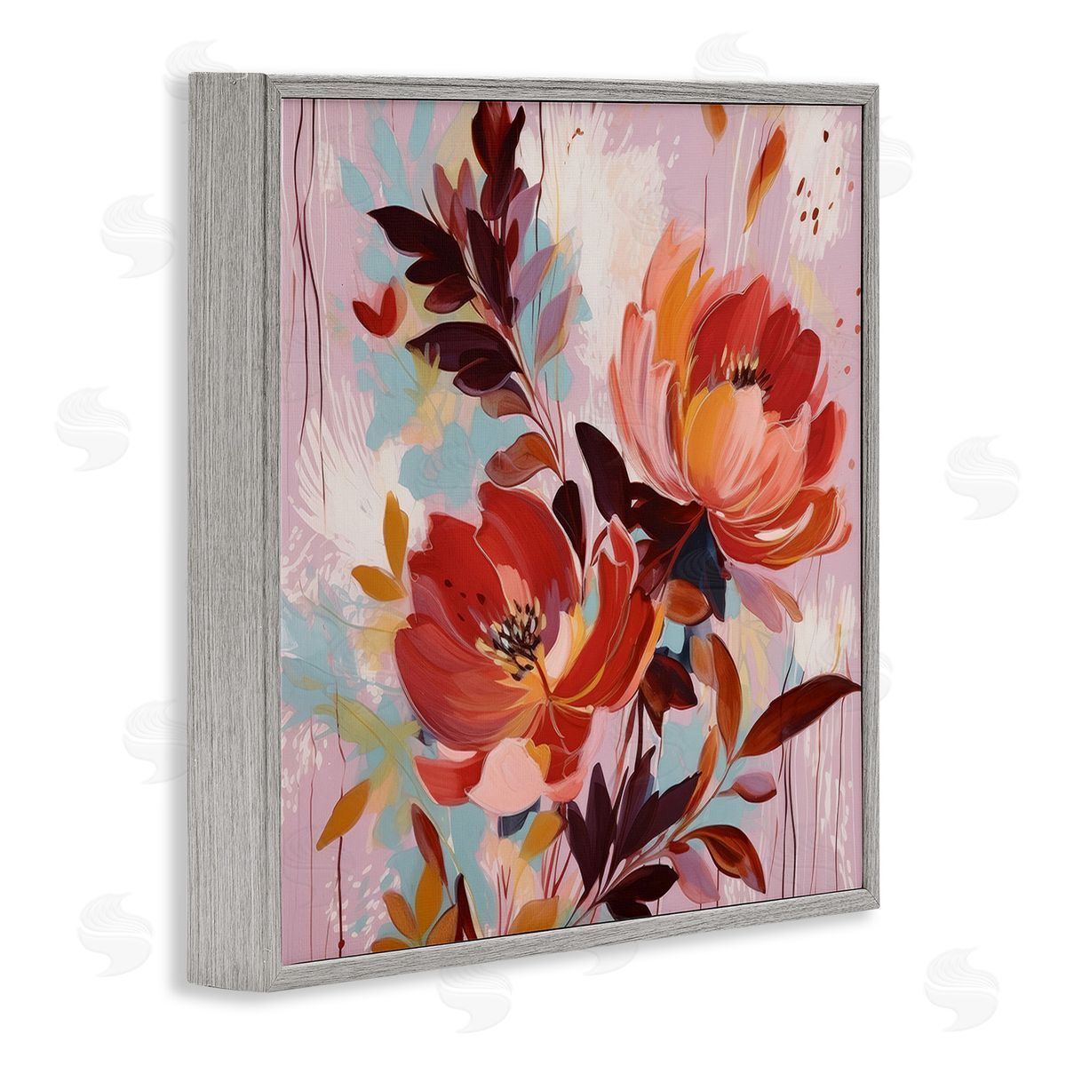 Lazar Studio Blooming Petals Pattern Gray Framed Giclee Wall Art Print