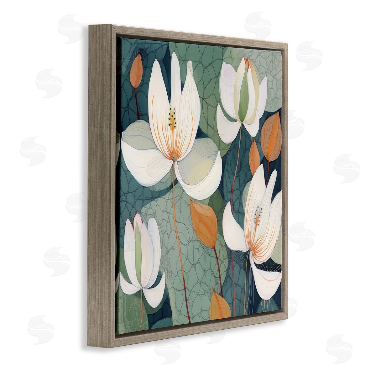 Lazar Studio Modern Iris Pattern Brown Floating Frame Canvas Wall Art Print