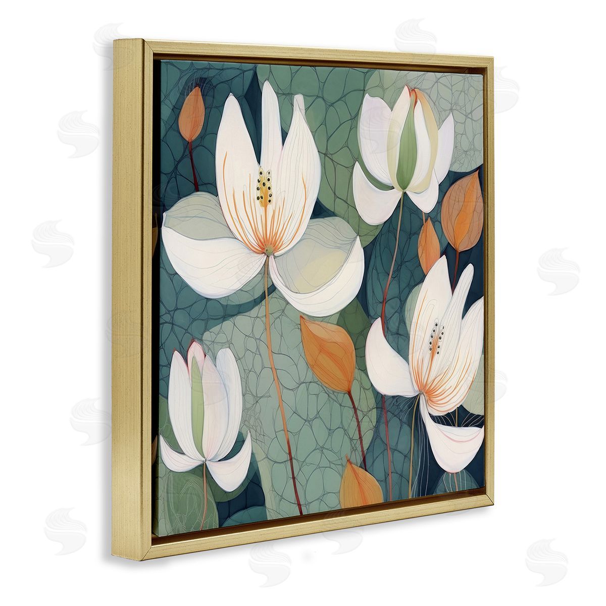 Lazar Studio Modern Iris Pattern Gold Floating Frame Canvas Wall Art Print