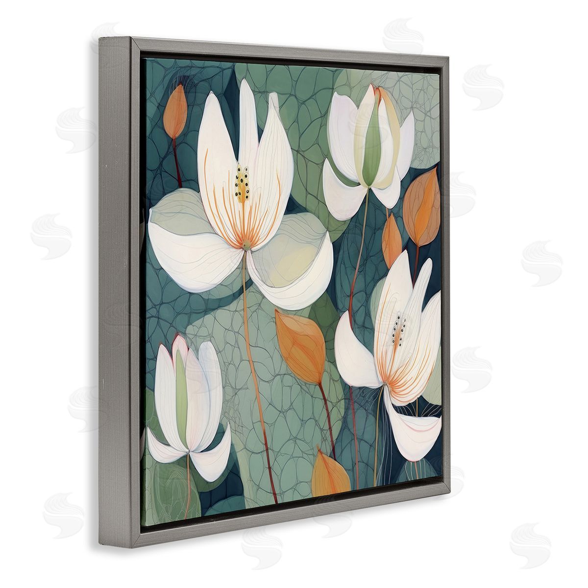 Lazar Studio Modern Iris Pattern Gray Floating Frame Canvas Wall Art Print