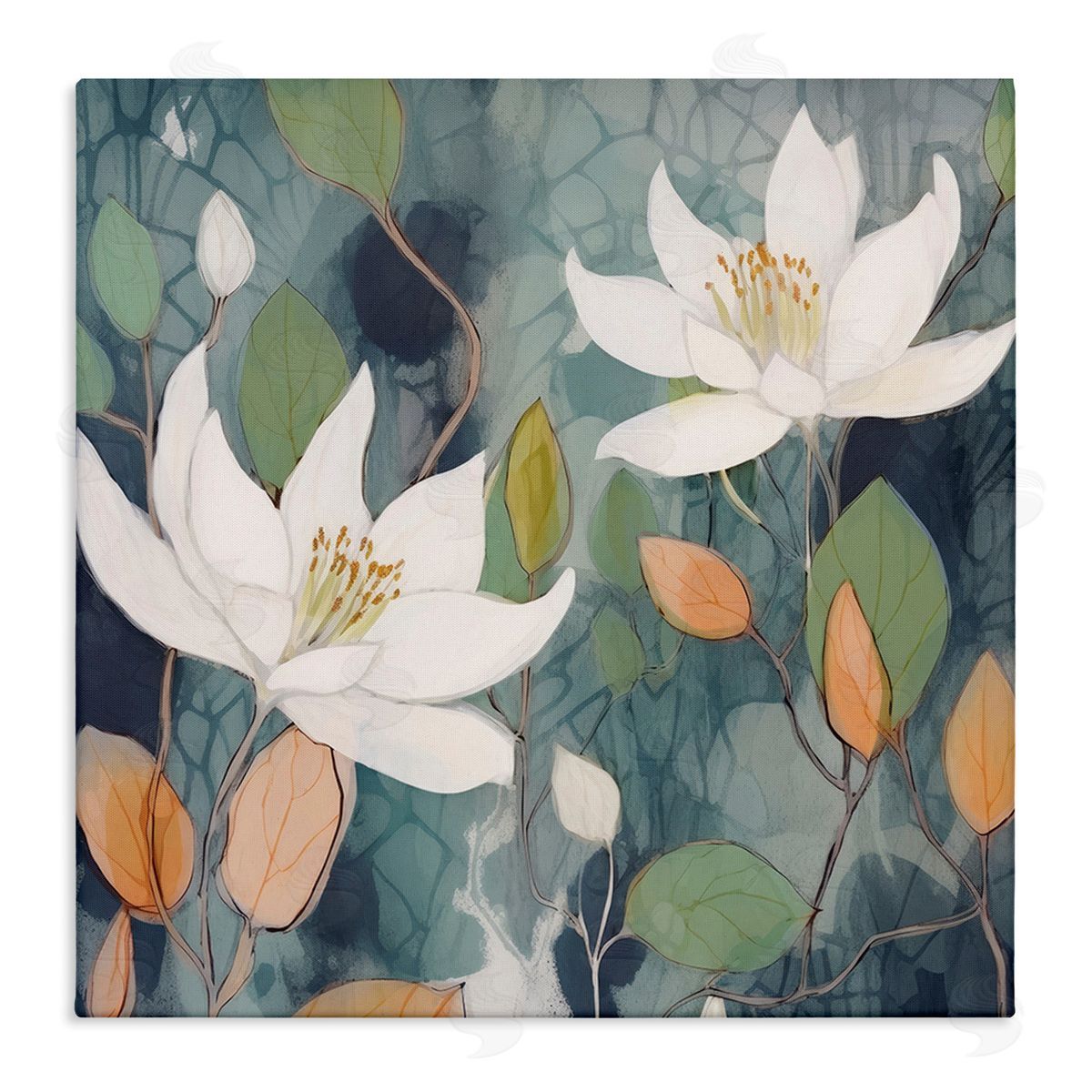 Lazar Studio Lilies on Geometric Pattern Canvas Wall Art Print